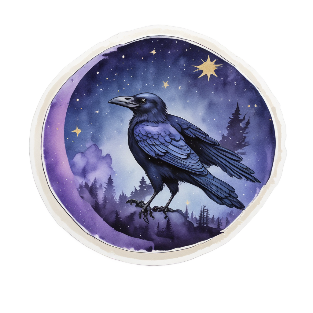 Crow and Half Moon Spell — moths & ravens stickers