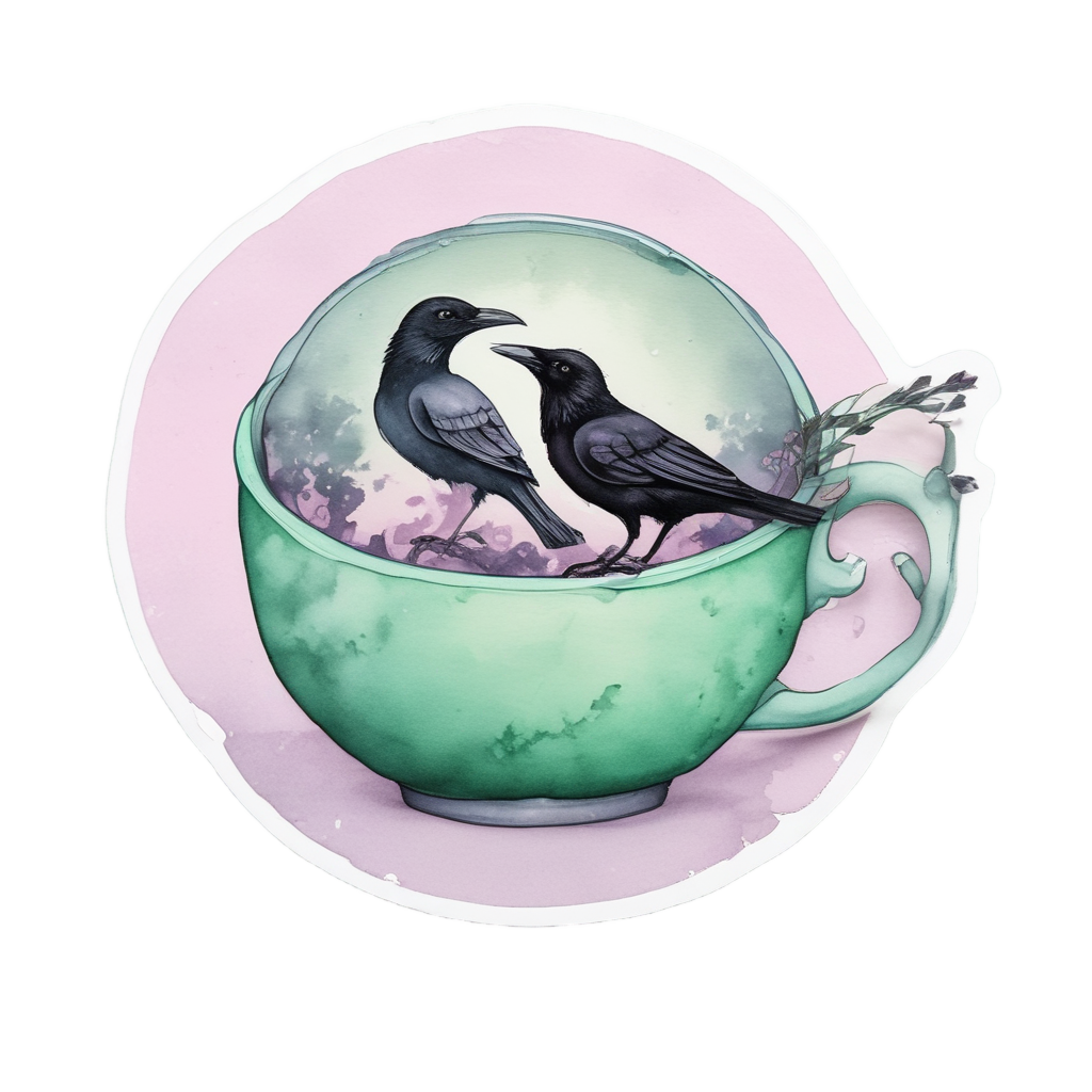 Crow and Moon in Teacup — moths & ravens stickers