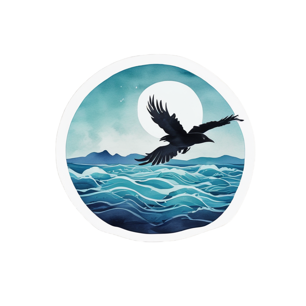 Crow and Moon Ocean Wave — moths & ravens stickers