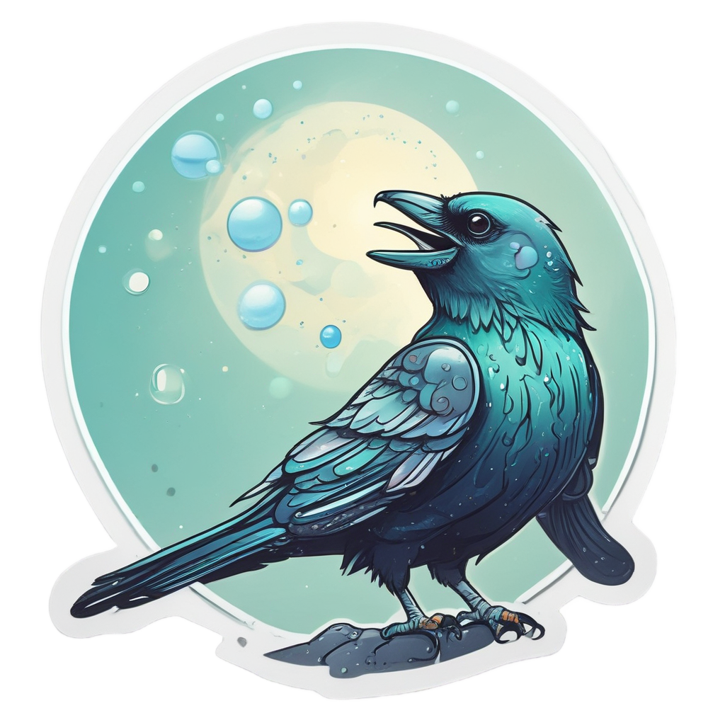 Crow Blowing Moon Bubbles — moths & ravens stickers