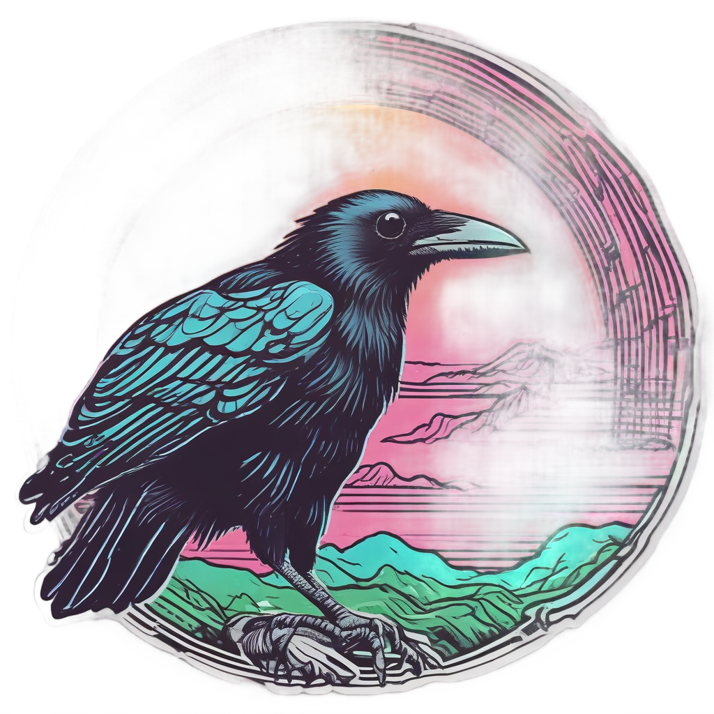 Crow Cawing at Neon Moon — moths & ravens stickers