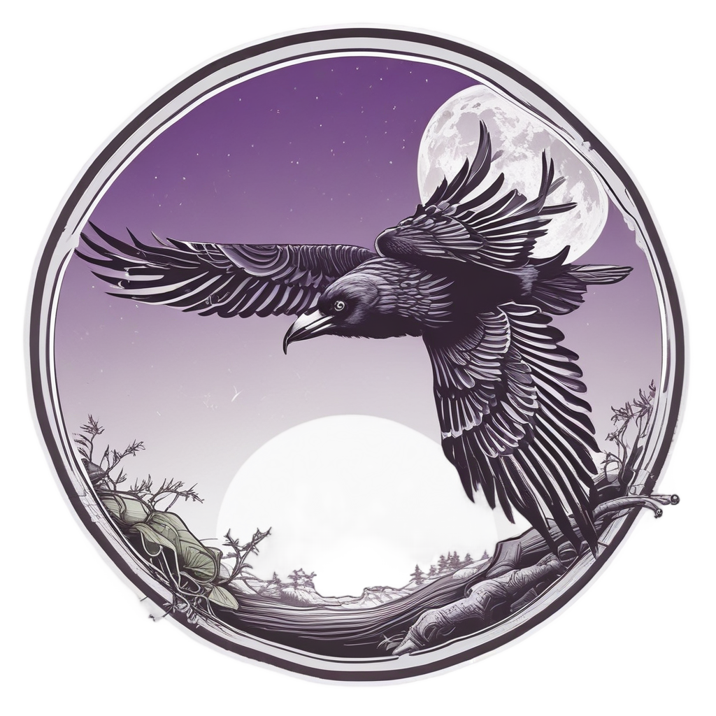 Crow Diving Toward Moon — moths & ravens stickers