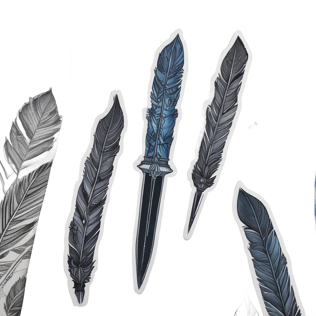 Crow Feather Dagger — blackwork flash stickers