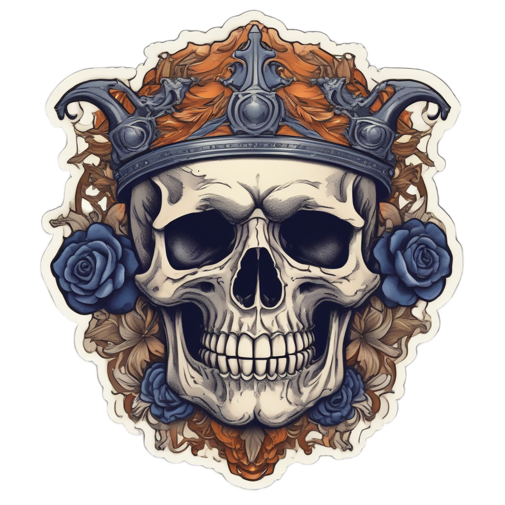 Sorrowful skull with thorn crown and orange tones