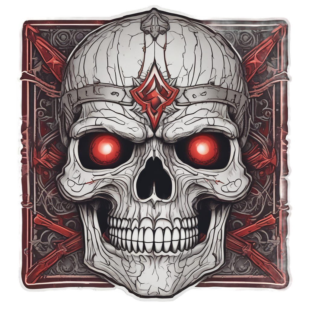 Crowned Bone Warden — blackwork skull stickers
