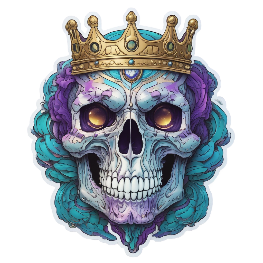 Crowned Serpent Skull — line-art skull stickers
