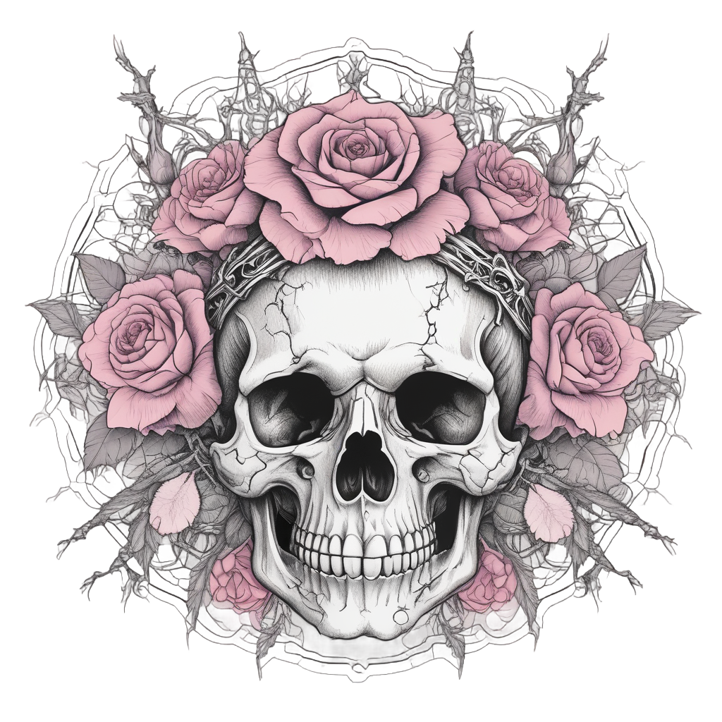 Crowned Skull With Flower — blackwork skull stickers