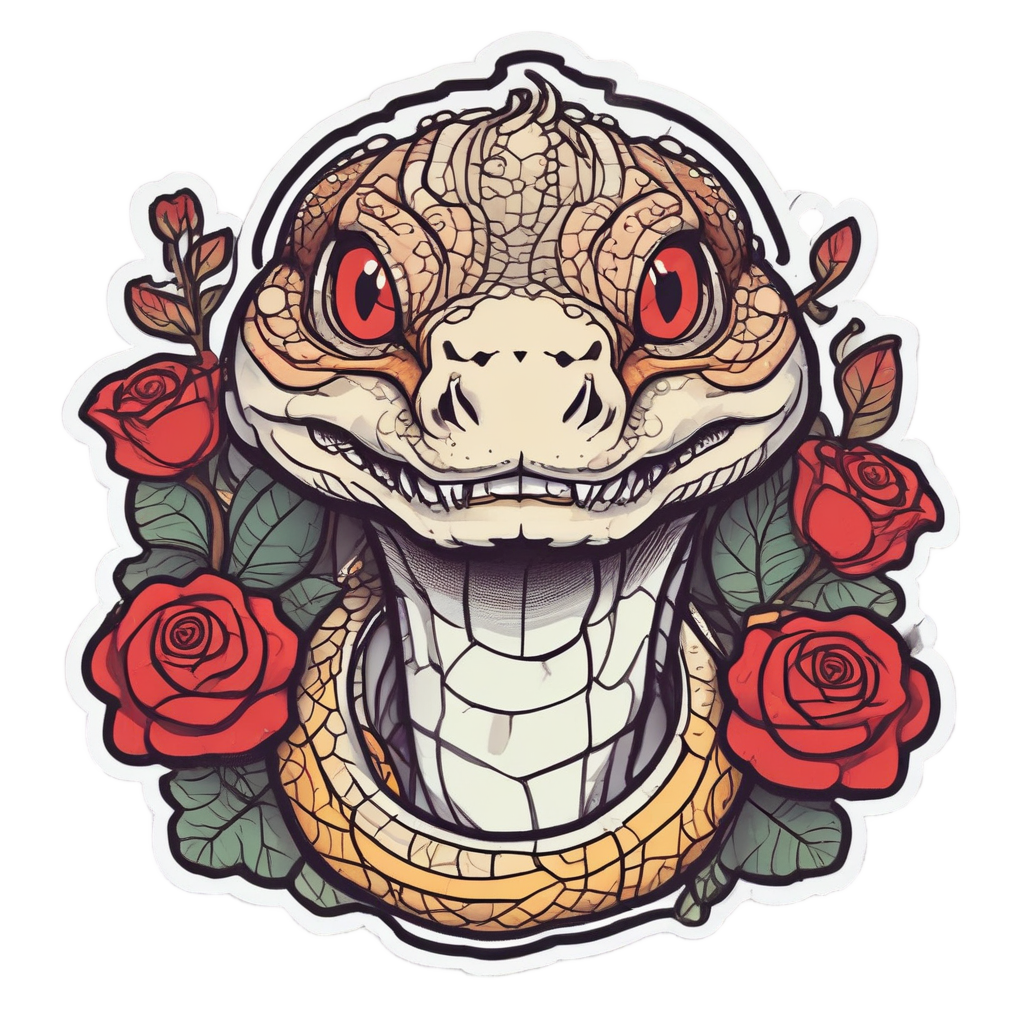Crowned Snake with Rose — snake, dagger & rose stickers