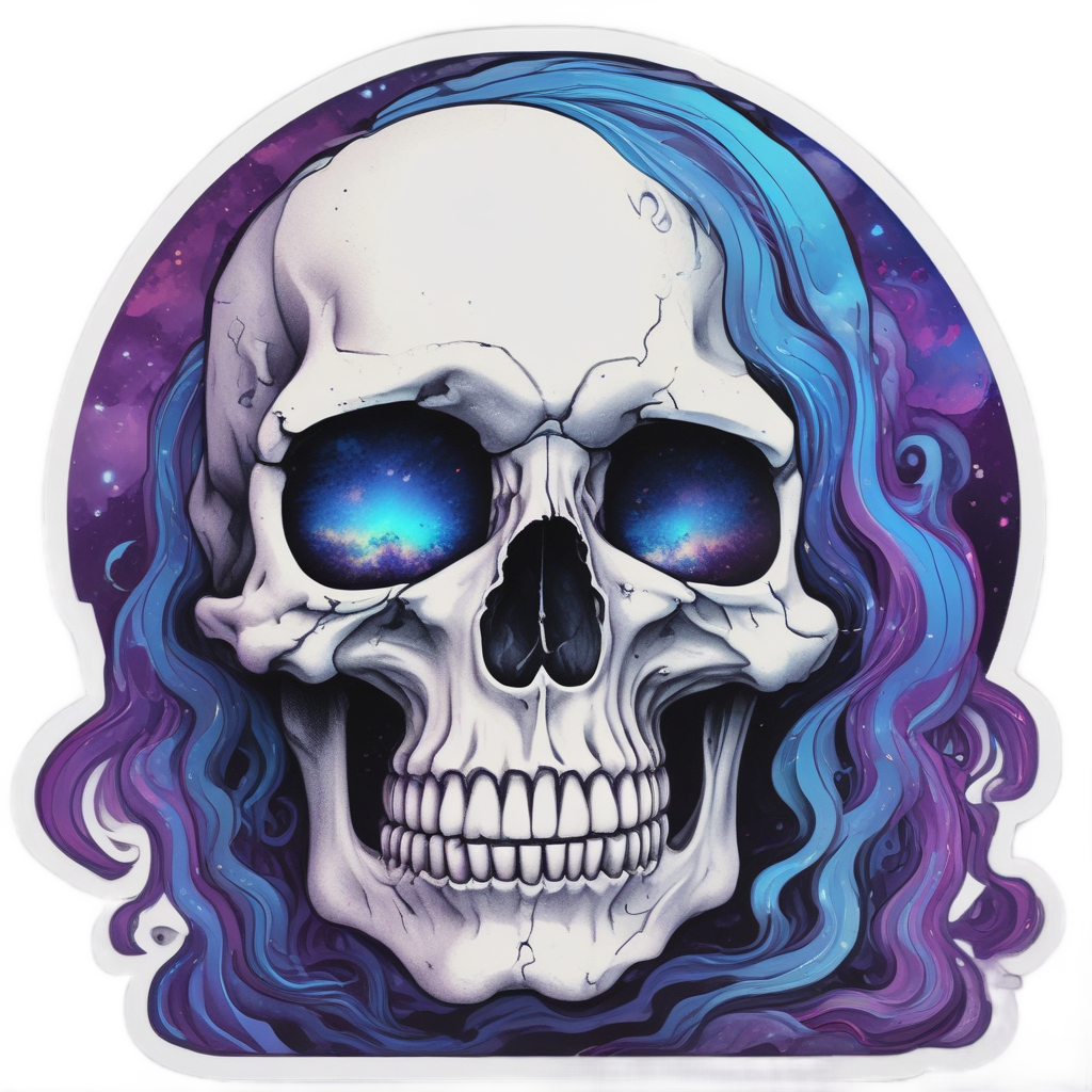 Crying Holographic Smoke Skull — blackwork skull stickers