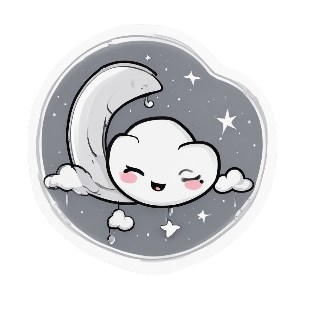 Crying Moon with Cloud — fine-line flash stickers