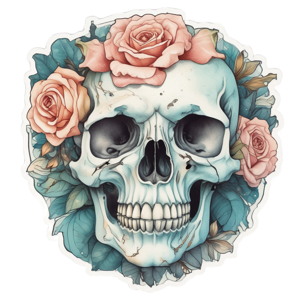 Crying Rose Skull — watercolor skull & roses stickers