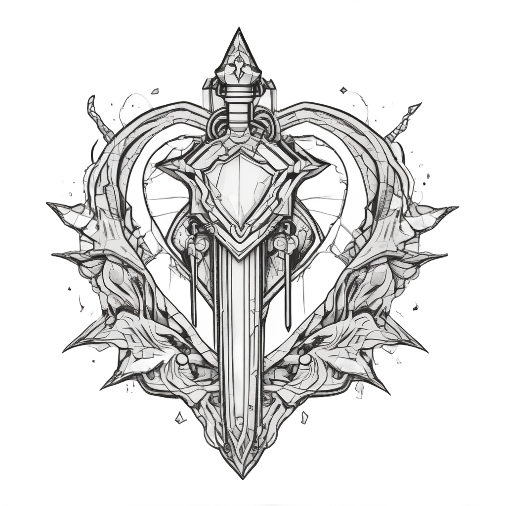 Crystal Heart Dagger — blackwork flash stickers