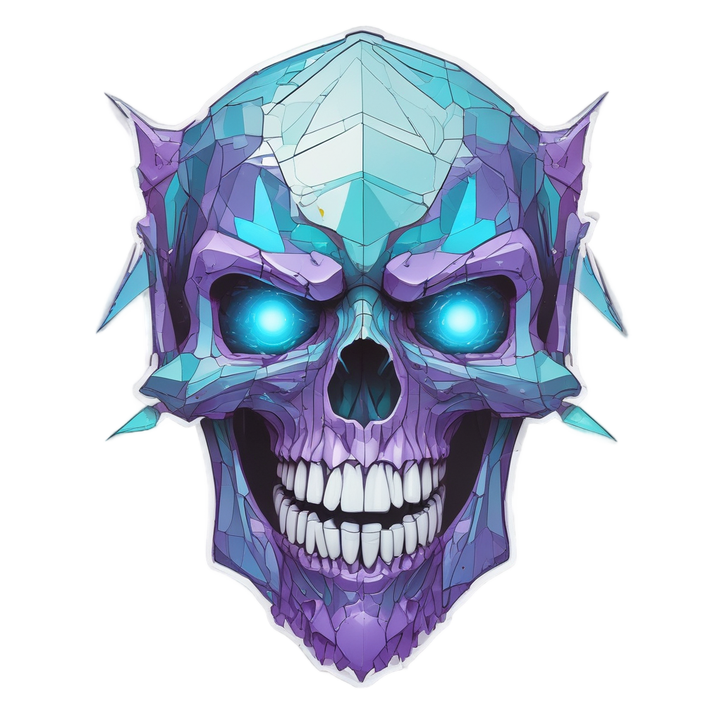 Crystal Neon Skull Form — blackwork skull stickers