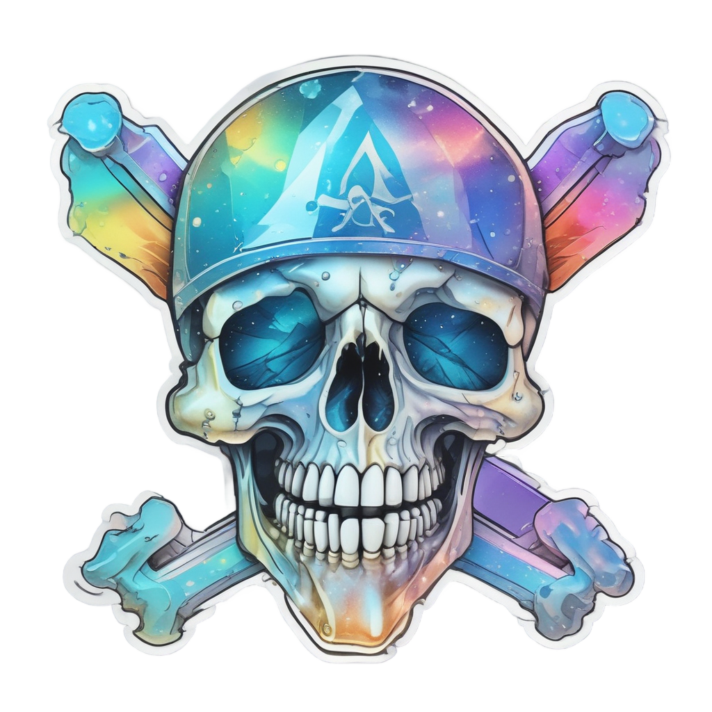 Translucent crystal holographic skull and crossbones