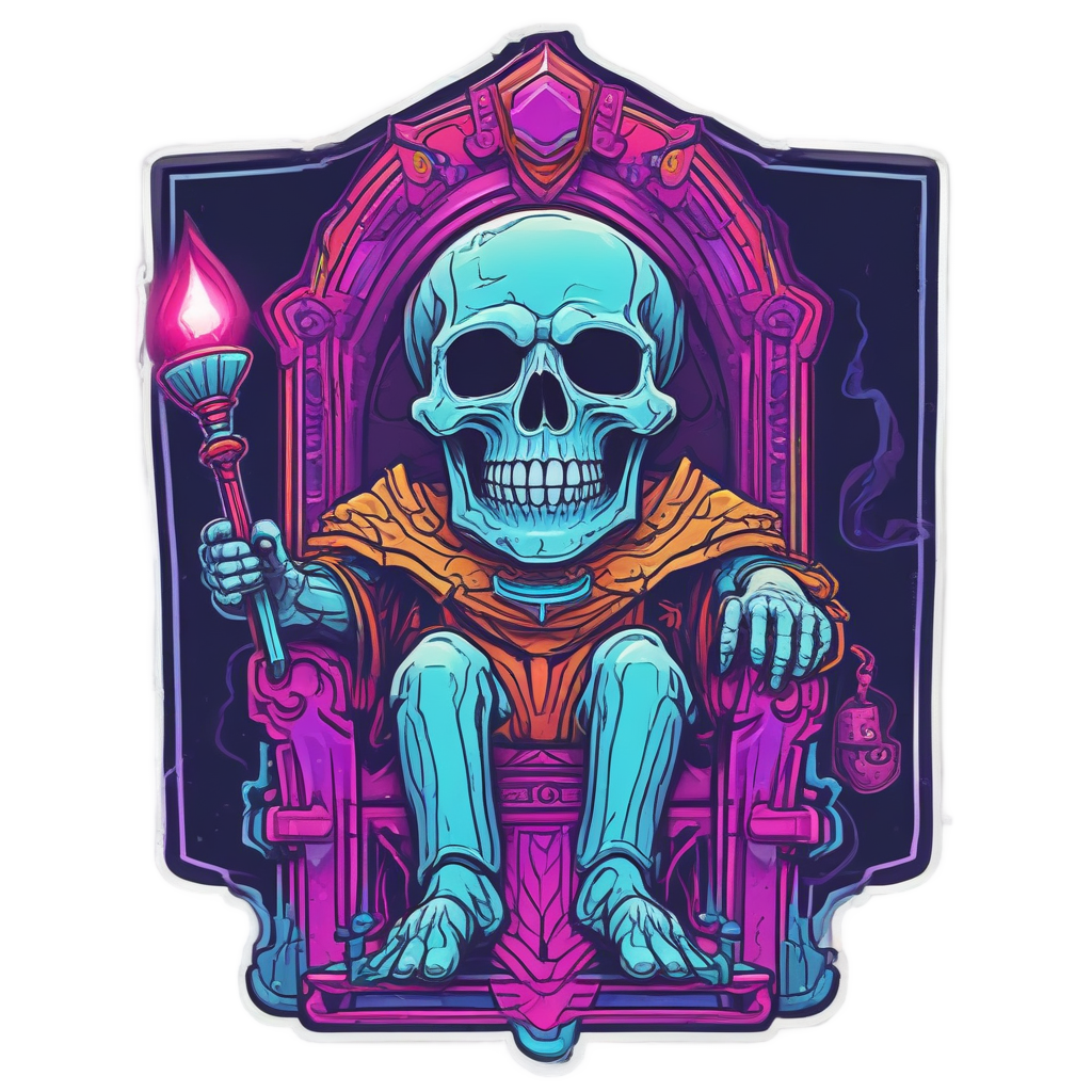 Crystal Skull on Neon Throne — mystical skull stickers