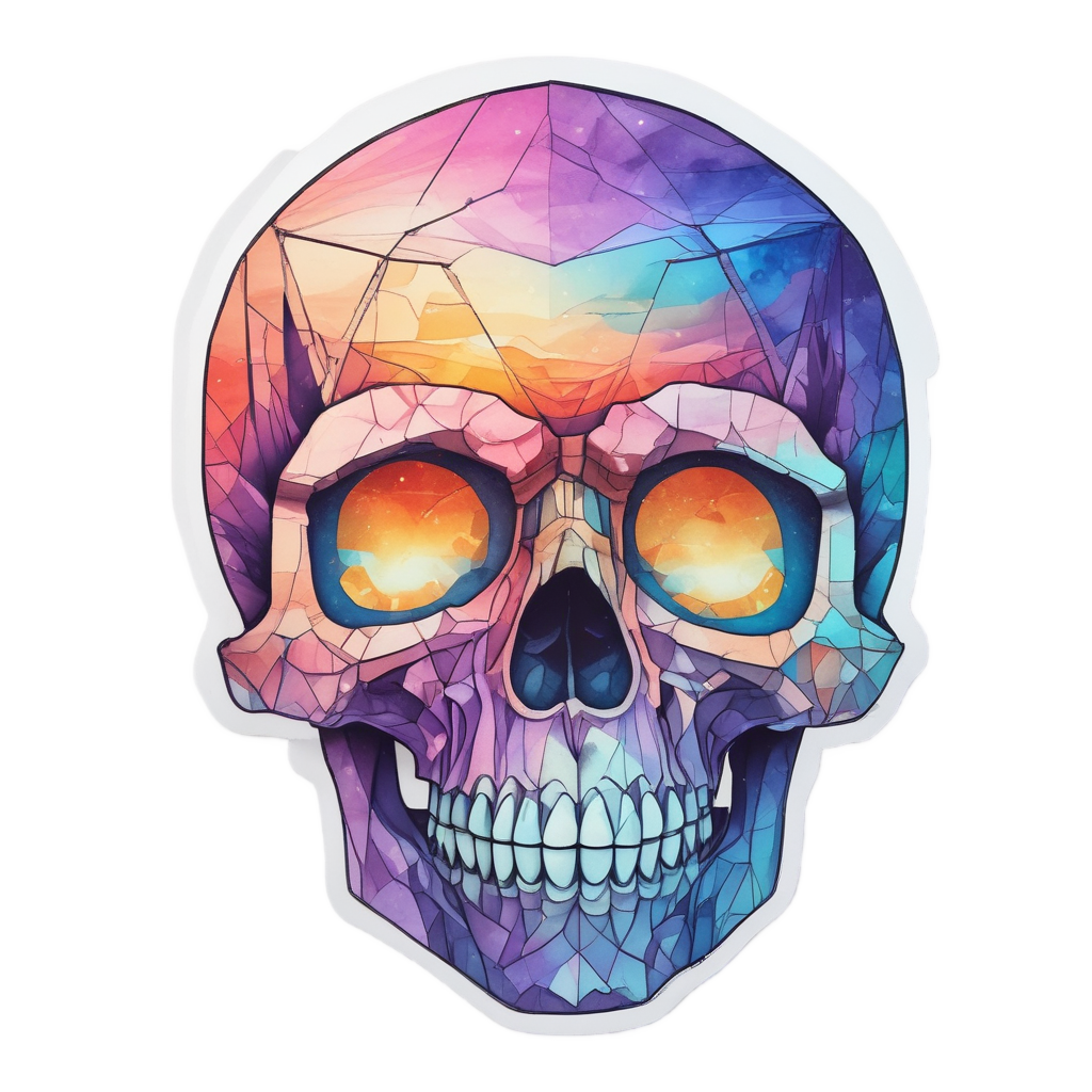 Crystal Skull Sunset — neon cyber skull stickers
