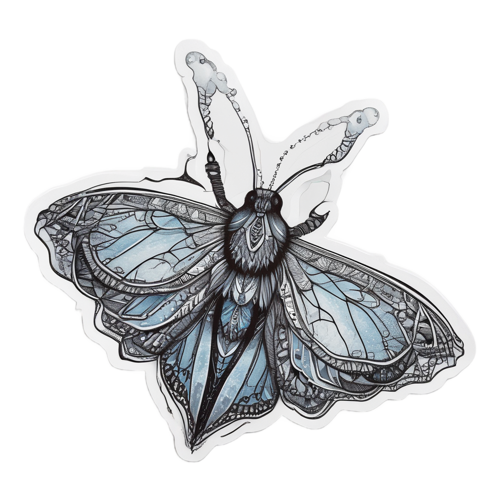 Crystal Wing Moth — blackwork flash stickers