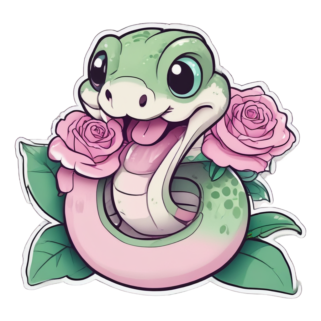 Cuddly Rose Snake — snake, dagger & rose stickers