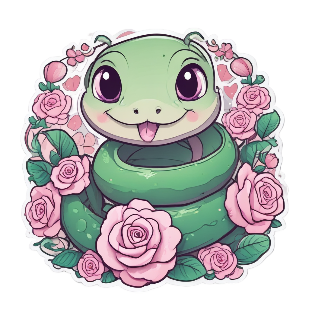 Cuddly Snake and Rose — snake, dagger & rose stickers
