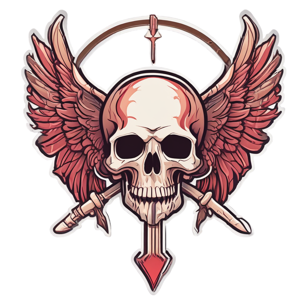 Cupid Skull Dagger — blackwork skull stickers
