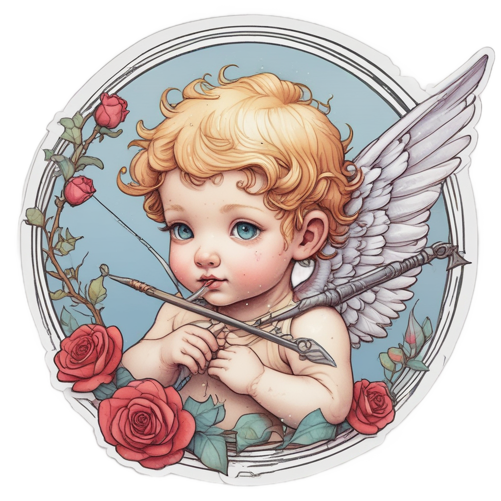 Cupid with Rose Dagger — snake, dagger & rose stickers