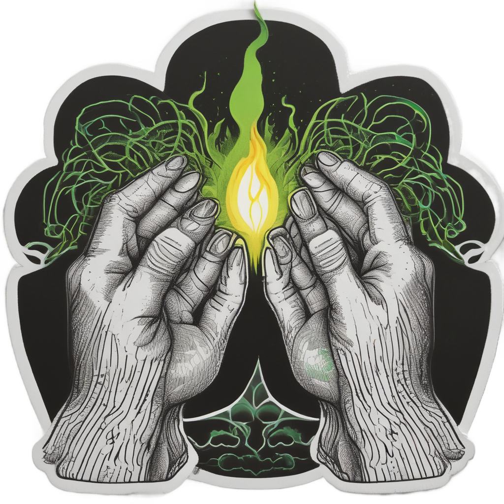 Cupping Neon Flame — blackwork flash stickers
