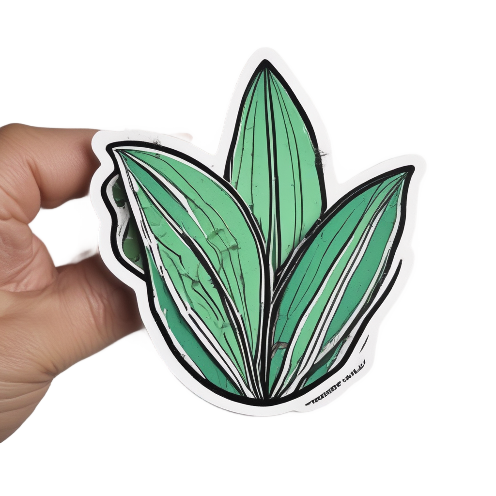 A snake plant leaf curled like a hand in salute, black lineart on white
