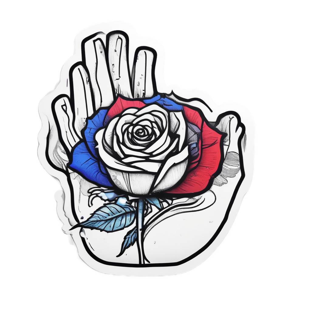 Cute Hand with Rose — blackwork flash stickers