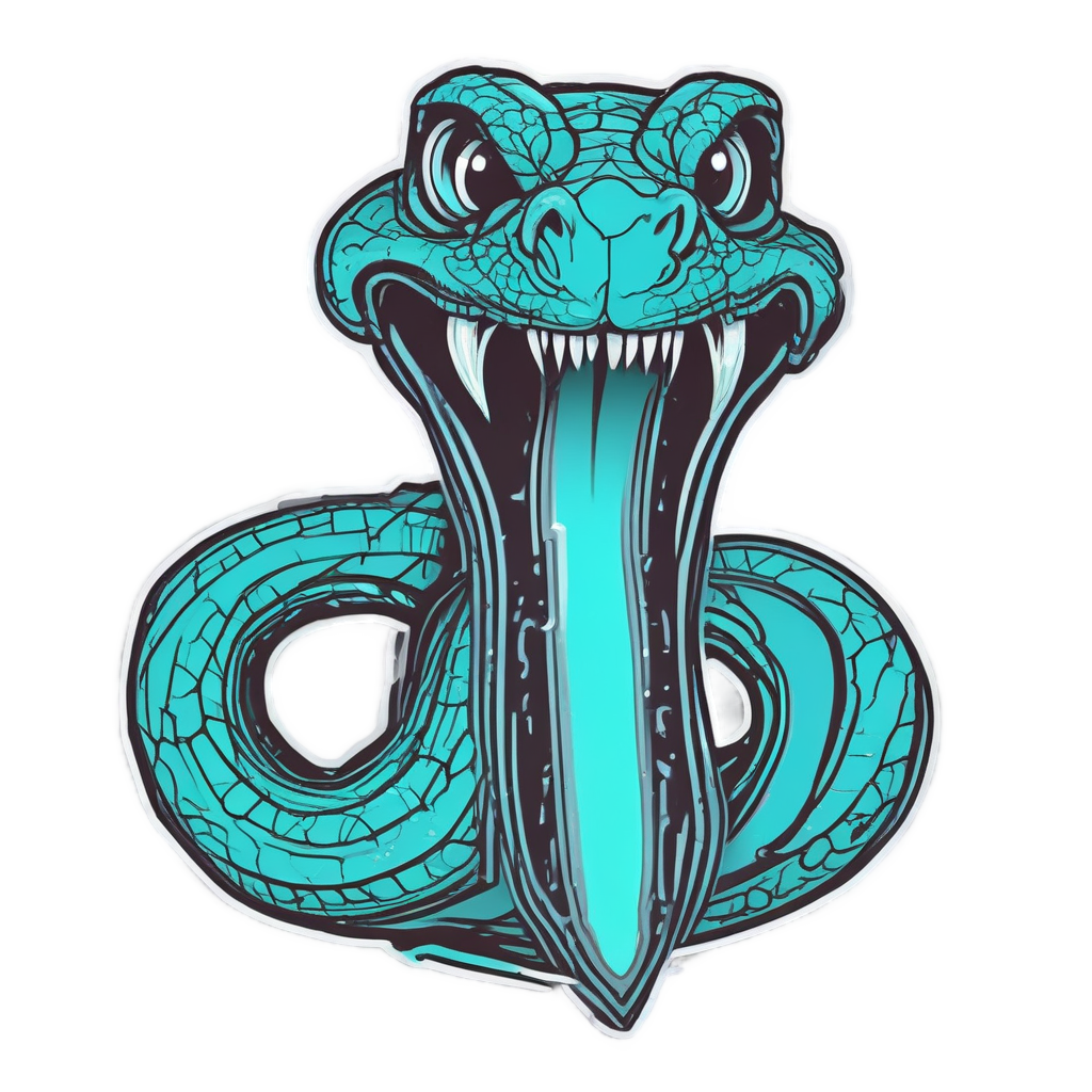 Cyan Rattler Coil Strike — snake, dagger & rose stickers