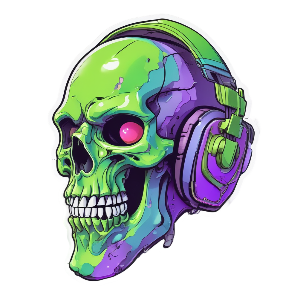 Cyber Skull with Headphones — gamer stickers