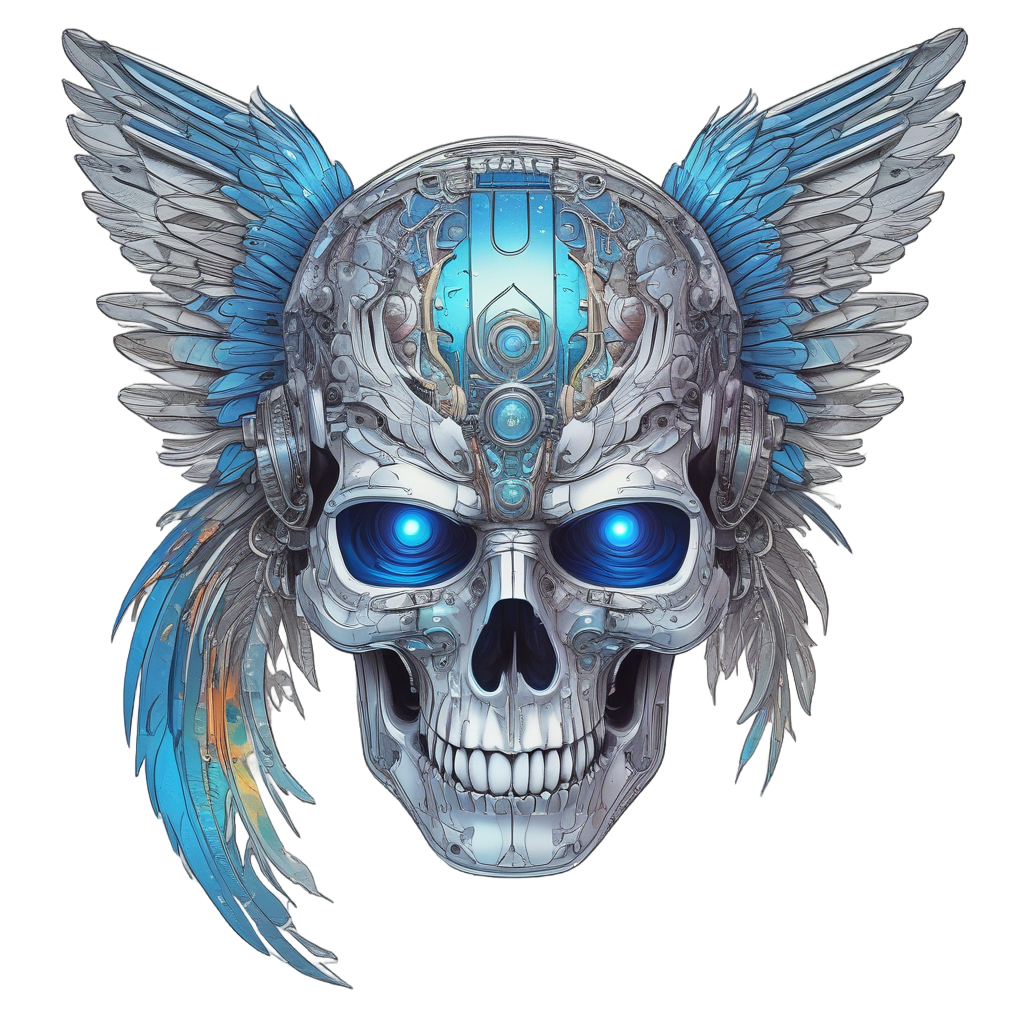 Cybernetic Chrome Skull Wings — biker & chrome skull stickers