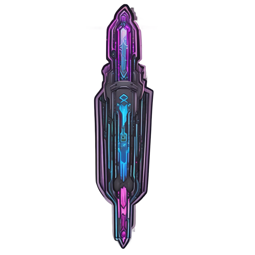 A black dagger with neon pink circuit patterns and purple accents
