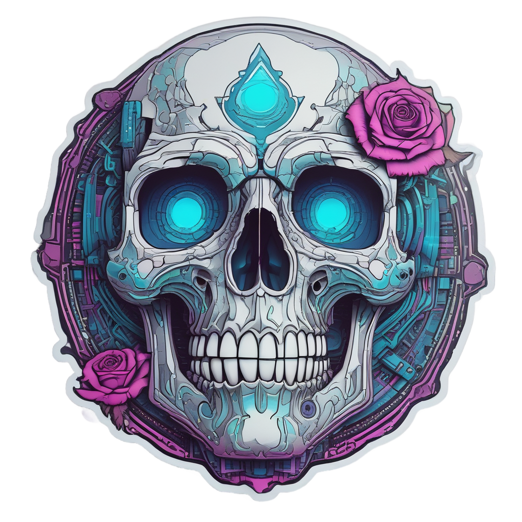 Cyberpunk Rose Skull — watercolor skull & roses stickers