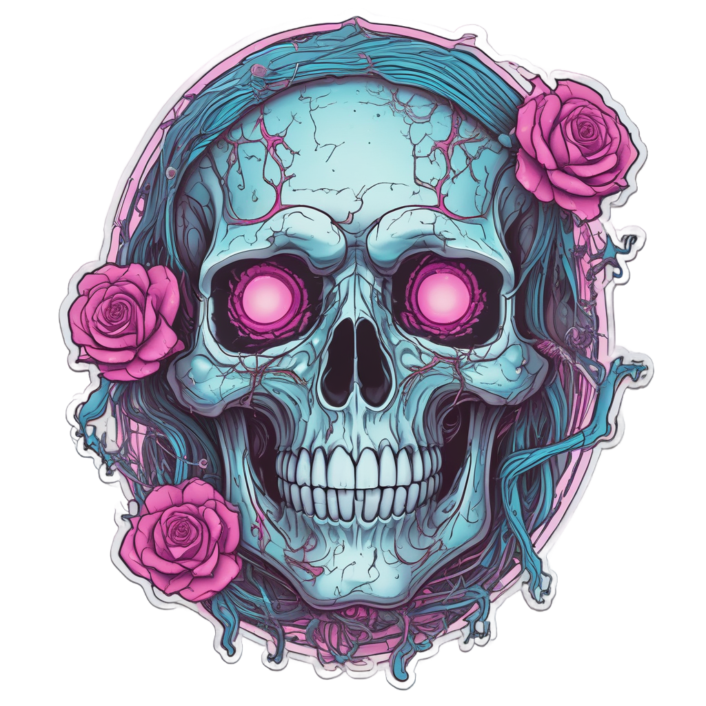 Cyberpunk Skull Bride — watercolor skull & roses stickers