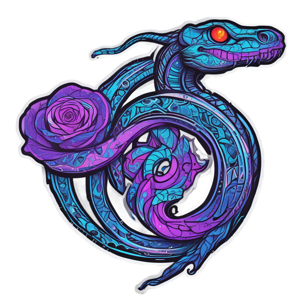 Cyberpunk Snake and Rose — snake, dagger & rose stickers