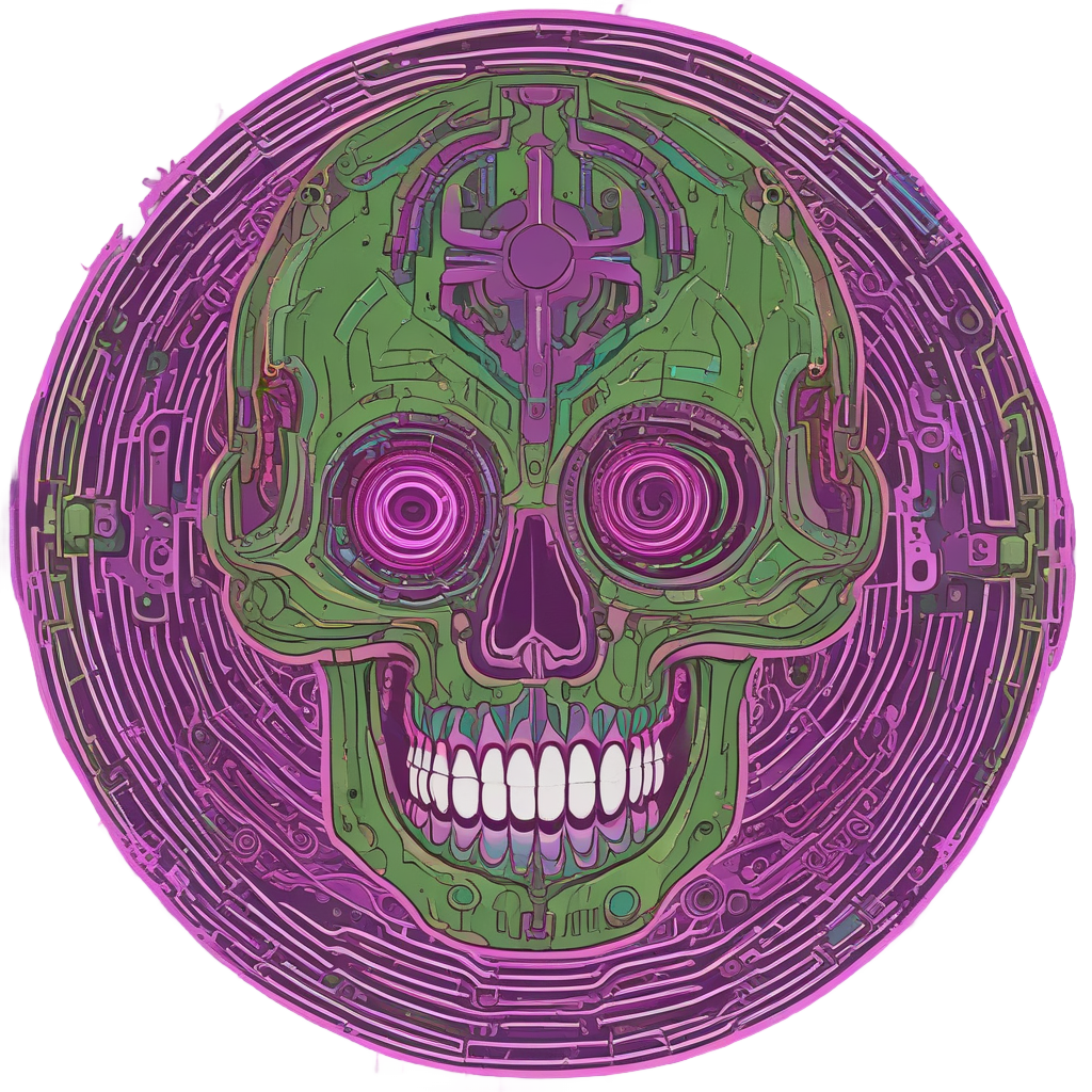 Cyborg Eye Vaporwave Skull — neon cyber skull stickers