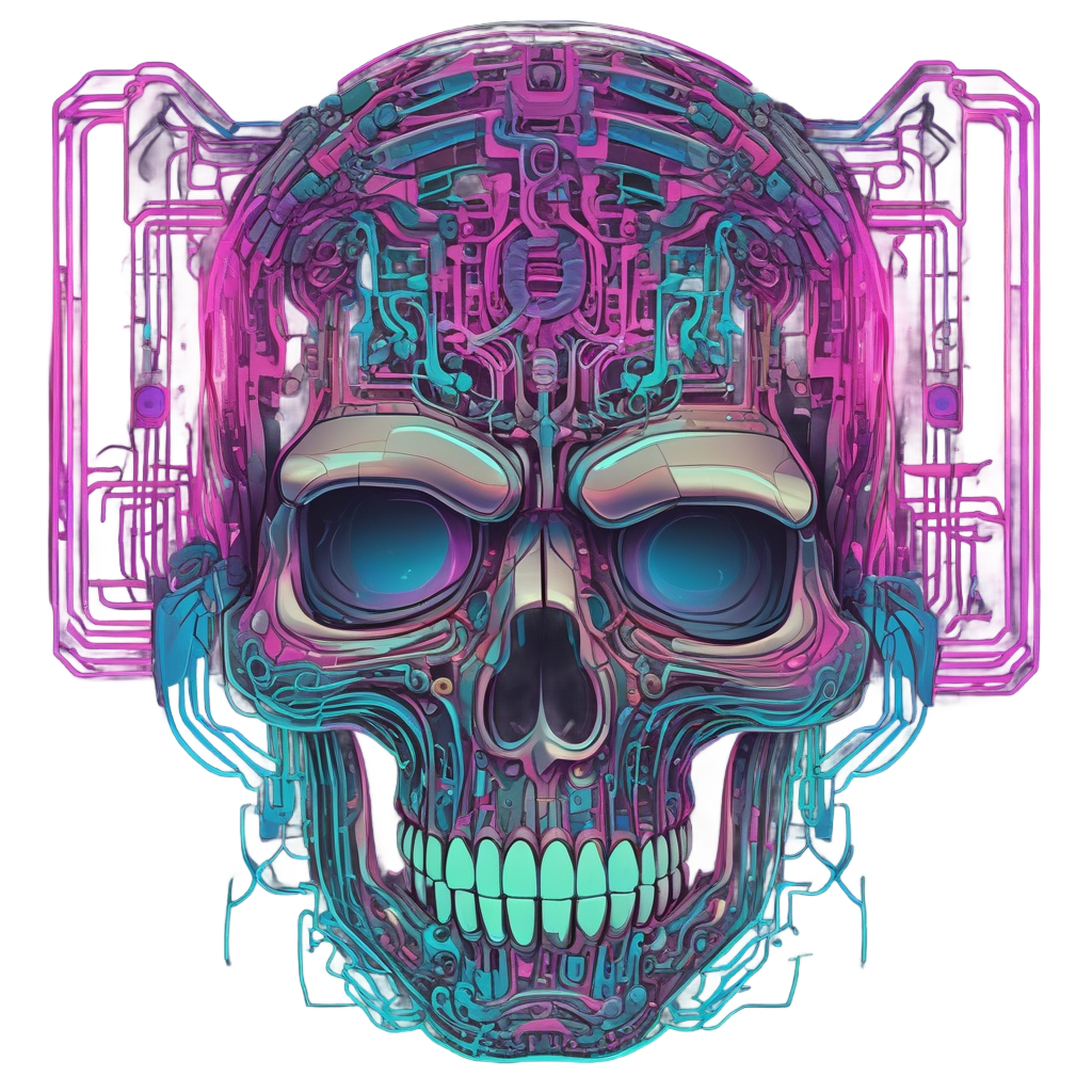 Cyborg Serpent Neon Skull — blackwork skull stickers