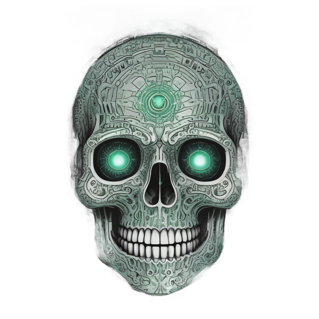 Cyborg Skull Hacker — neon cyber skull stickers