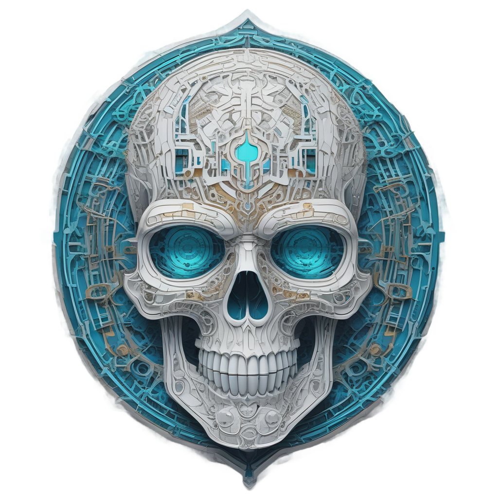 Cyborg Skull with Circuit Lines — minimal skull stickers