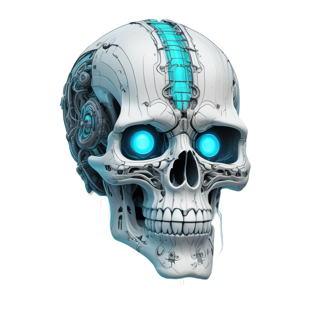 Cyborg Snake Skull Neon — line-art skull stickers