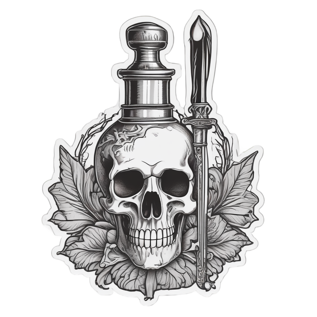 Dagger Bones and Inkwell — blackwork skull stickers