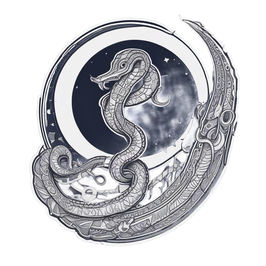 Dagger Coiled with Moon Phases — snake, dagger & rose stickers