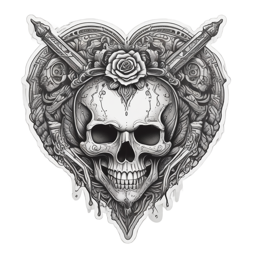 A heart calavera with a dagger and ink drips