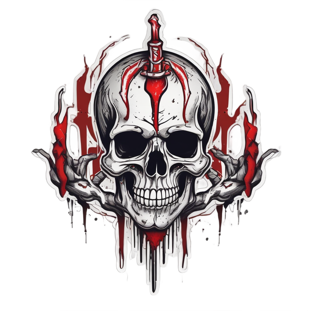 Dagger Through Hand Skull — blackwork skull stickers