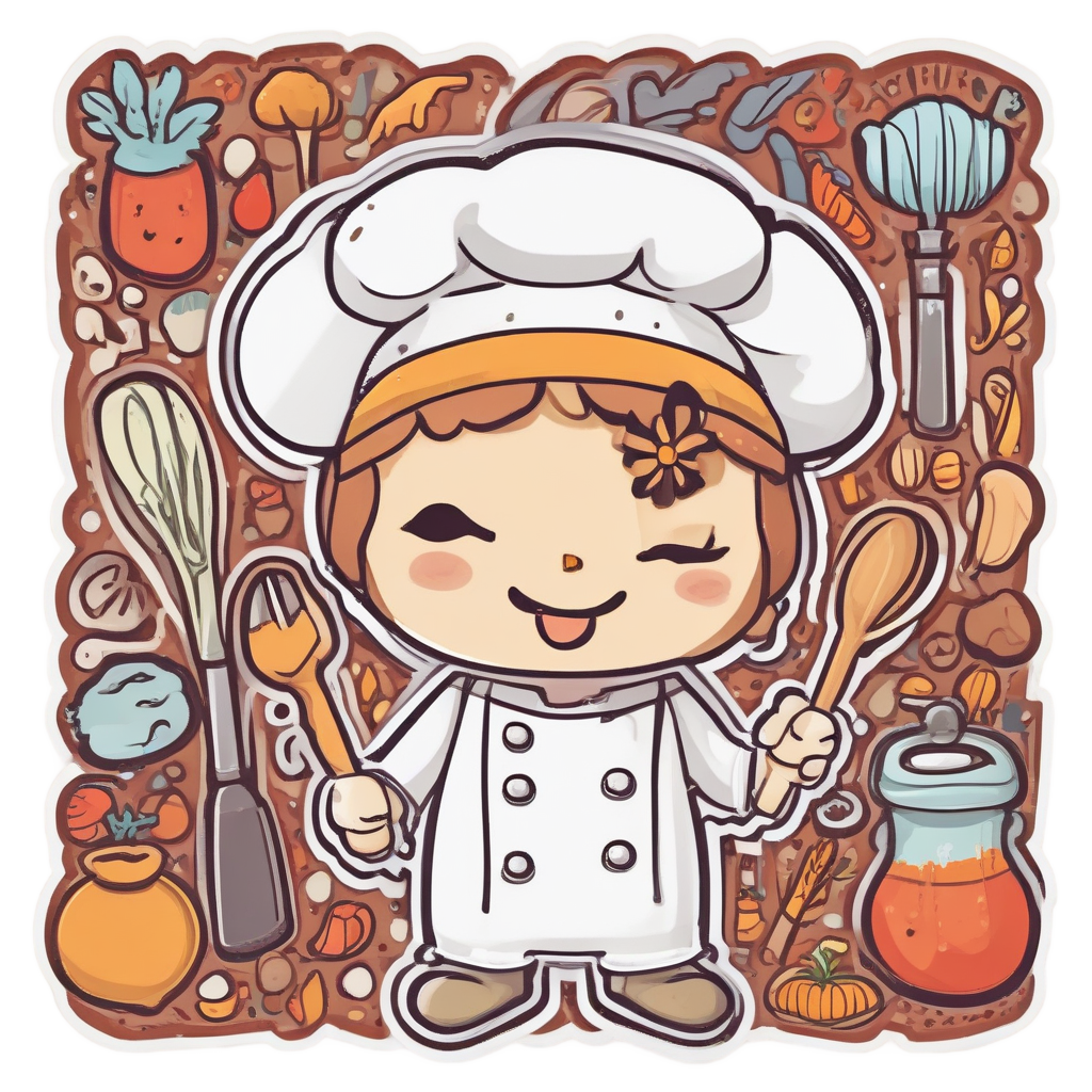 A kawaii daisy in a chef hat holding a spoon and whisk.