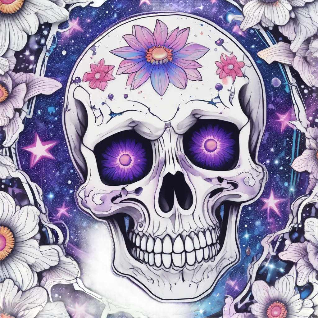 Daisy Skull as Cosmic — floral skull stickers
