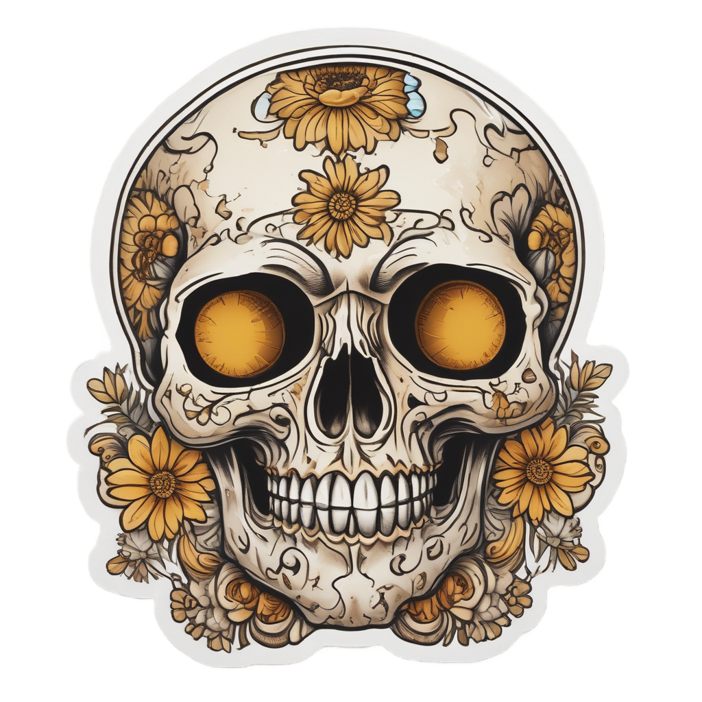 Daisy Skull Hourglass — floral skull stickers