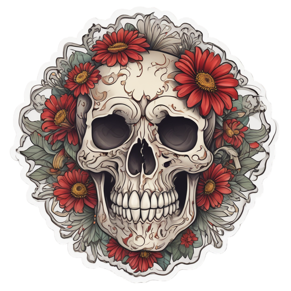 Daisy Skull Rose — floral skull stickers