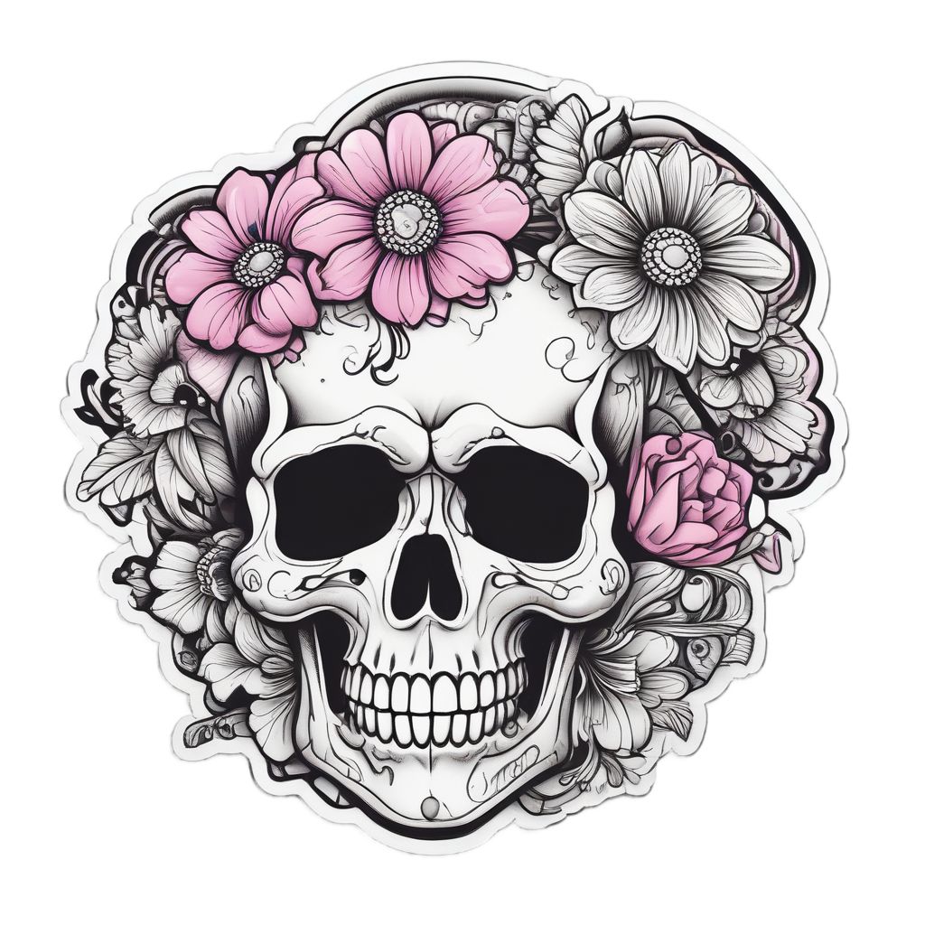 Daisy Skull Tattoo Heart — floral skull stickers