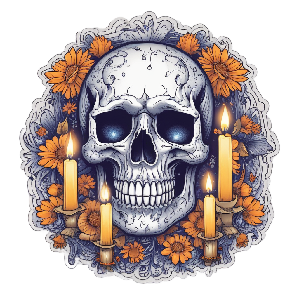 Daisy Skull with Candles — floral skull stickers
